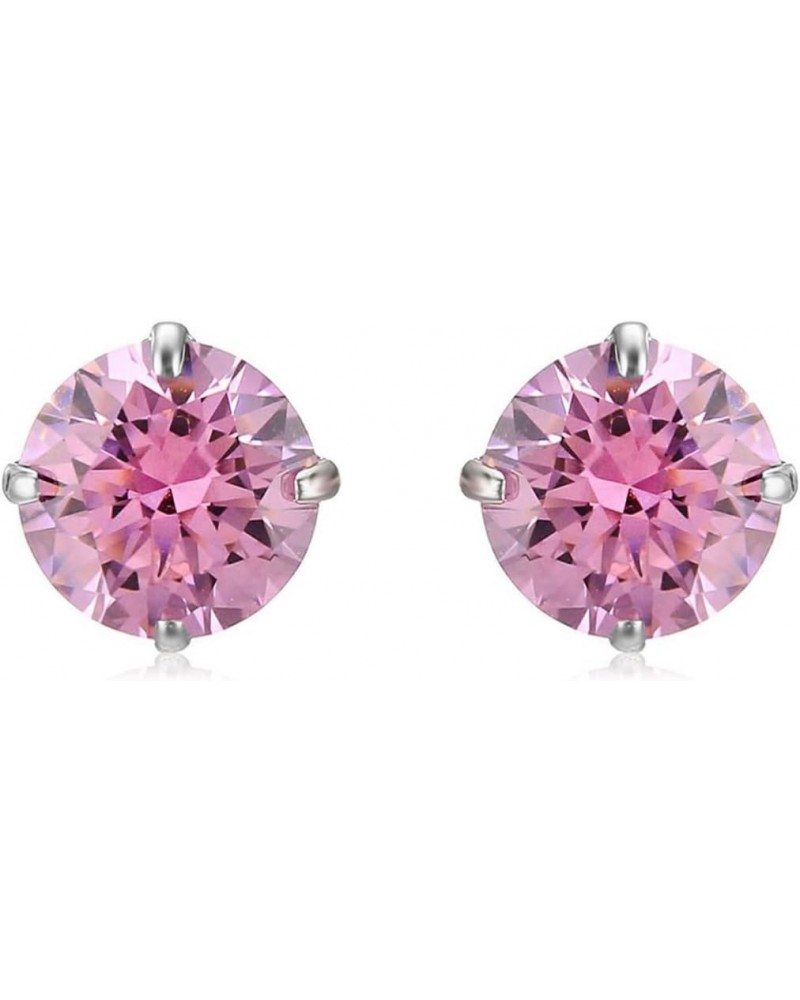 10K White Gold 5MM Round Pink Cubic Zirconia Solitaire Stud Earrings $26.99 Earrings