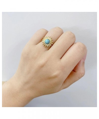 Turquoise Sun Ring for Women Girls Stainless Steel Rings 18K Gold Plated Open Statement Ring Layered Wrap Finger Bands Adjust...