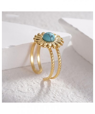 Turquoise Sun Ring for Women Girls Stainless Steel Rings 18K Gold Plated Open Statement Ring Layered Wrap Finger Bands Adjust...