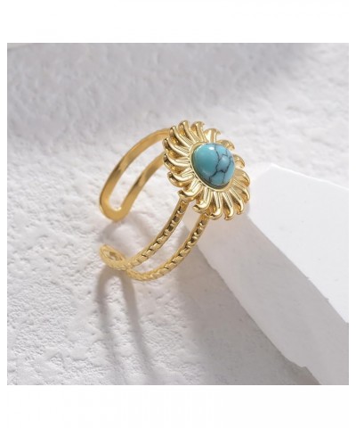 Turquoise Sun Ring for Women Girls Stainless Steel Rings 18K Gold Plated Open Statement Ring Layered Wrap Finger Bands Adjust...