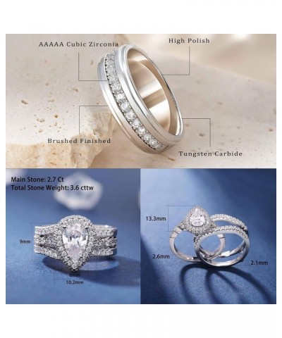 Wedding Ring Sets for Him and Her AAAAA Cz Promise Rings for Couples Women Mens Band Size 4-13 Men's Size 10 & Women's Size 6...