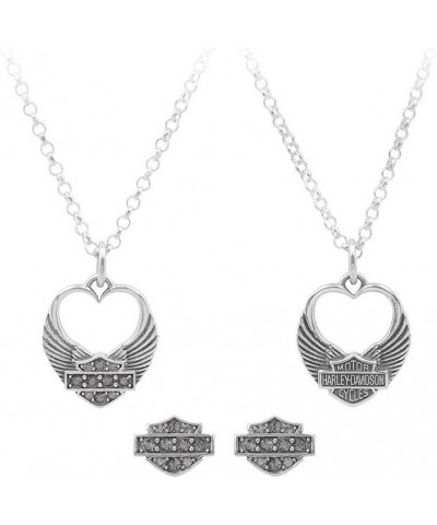 Harley-Davidson Womens Winged Heart Necklace & Earrings Gift Set, Silver HDS0004 $57.48 Jewelry Sets