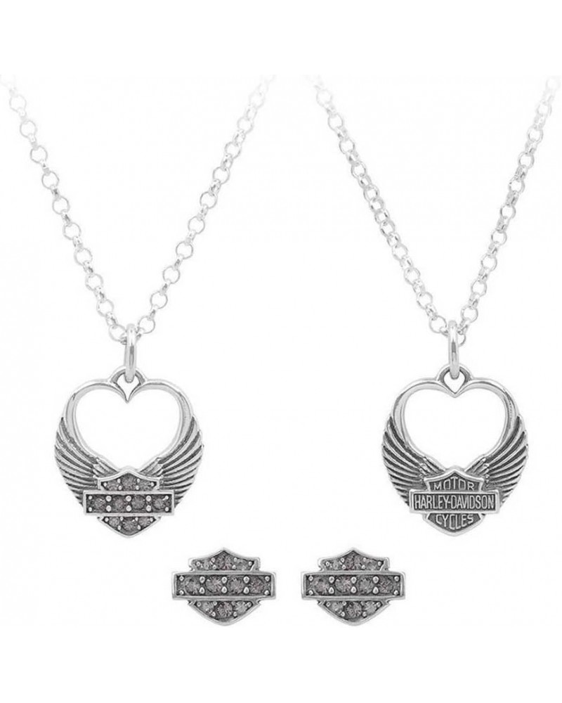 Harley-Davidson Womens Winged Heart Necklace & Earrings Gift Set, Silver HDS0004 $57.48 Jewelry Sets