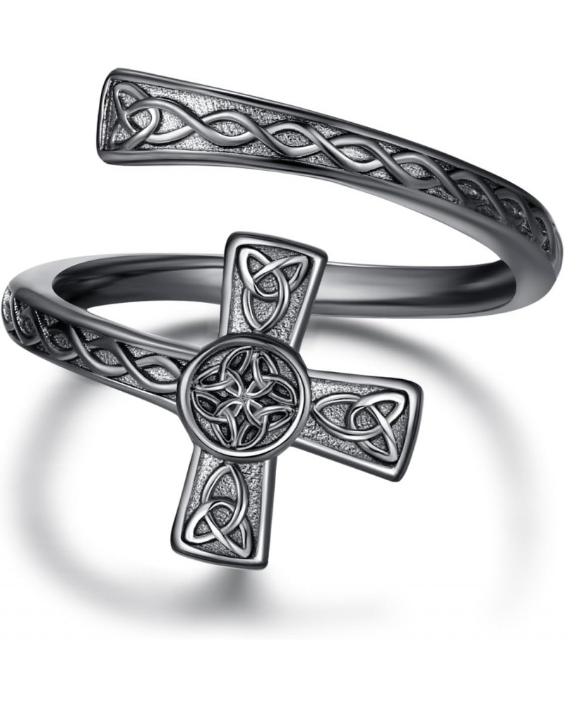 925 Sterling Silver Black Gold Celtic Knot Cross Open Ring Adjustable Simple Cross Ring for Women 8 Size Rings Ideal for Givi...