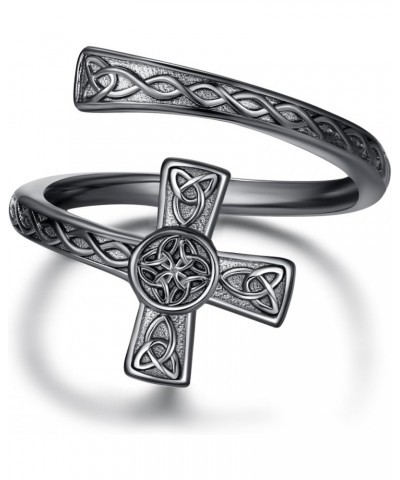 925 Sterling Silver Black Gold Celtic Knot Cross Open Ring Adjustable Simple Cross Ring for Women 8 Size Rings Ideal for Givi...