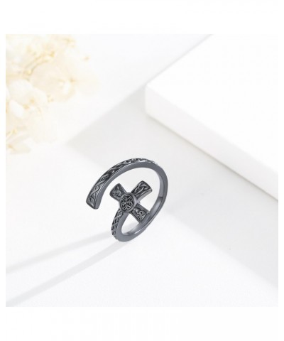 925 Sterling Silver Black Gold Celtic Knot Cross Open Ring Adjustable Simple Cross Ring for Women 8 Size Rings Ideal for Givi...