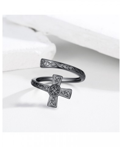 925 Sterling Silver Black Gold Celtic Knot Cross Open Ring Adjustable Simple Cross Ring for Women 8 Size Rings Ideal for Givi...