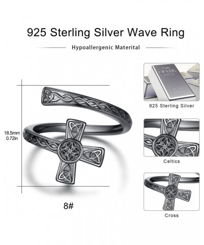 925 Sterling Silver Black Gold Celtic Knot Cross Open Ring Adjustable Simple Cross Ring for Women 8 Size Rings Ideal for Givi...