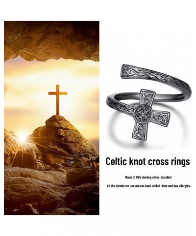 925 Sterling Silver Black Gold Celtic Knot Cross Open Ring Adjustable Simple Cross Ring for Women 8 Size Rings Ideal for Givi...