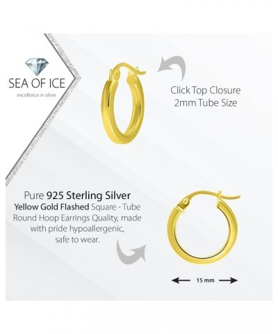 Sterling Silver Polished Finish Square-Tube Hoop Earrings 0.07" Wide 0.59"-1.77" Diameter Yellow Gold 15.0 Millimeters $15.95...