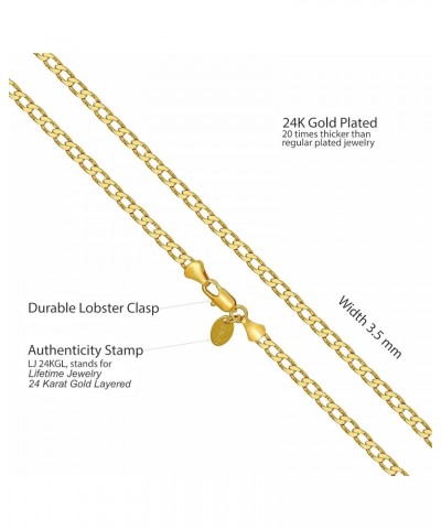 Diamond Cut Edge Curb Link Chain Necklace 24k Real Gold Plated 24 inches 3mm Gold $31.56 Necklaces