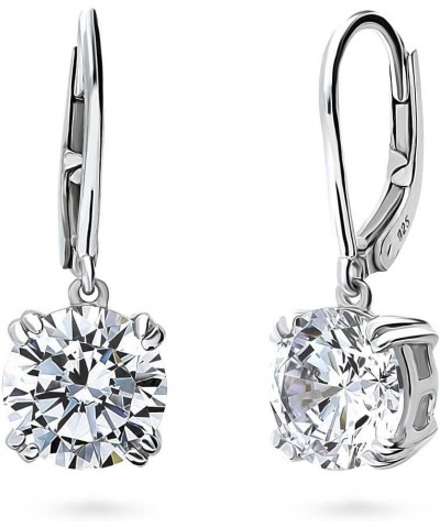 Sterling Silver Solitaire 4 Carat Round Cubic Zirconia CZ Anniversary Leverback Dangle Drop Earrings for Women, Rhodium Plate...