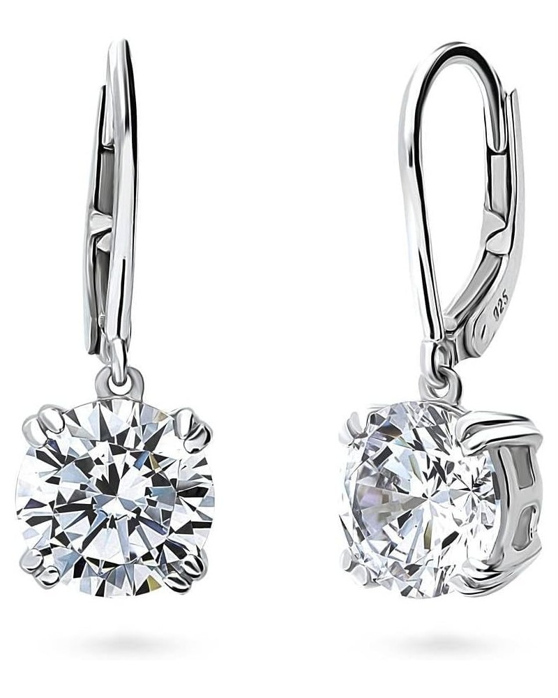 Sterling Silver Solitaire 4 Carat Round Cubic Zirconia CZ Anniversary Leverback Dangle Drop Earrings for Women, Rhodium Plate...