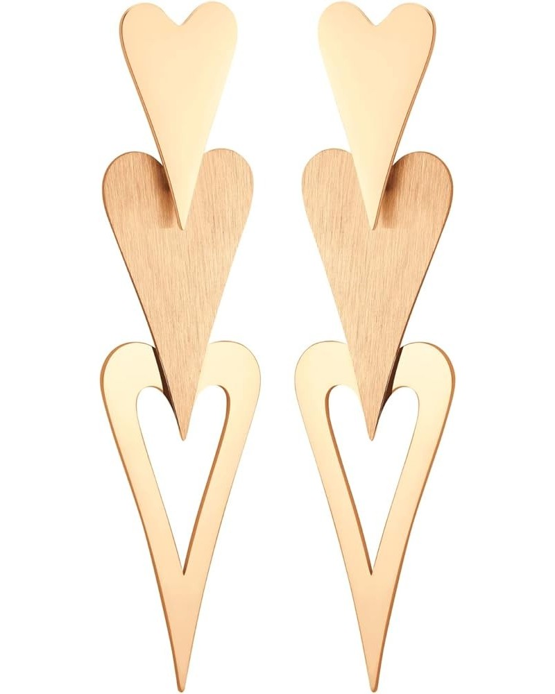 ‎Stainless Steel Trio Heart Dangle Earrings for Women & Girls Rose Gold $9.68 Earrings