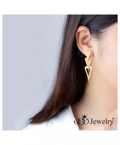 ‎Stainless Steel Trio Heart Dangle Earrings for Women & Girls Rose Gold $9.68 Earrings