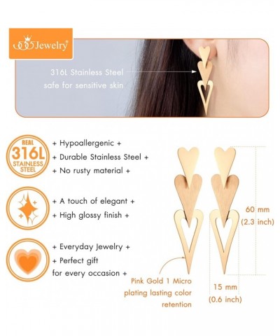 ‎Stainless Steel Trio Heart Dangle Earrings for Women & Girls Rose Gold $9.68 Earrings