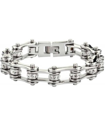 That's A Wrap! Heavy Metal Womens Crystal Center Stainless Steel Motorcycle Bike Chain Bracelet $22.77 Bracelets