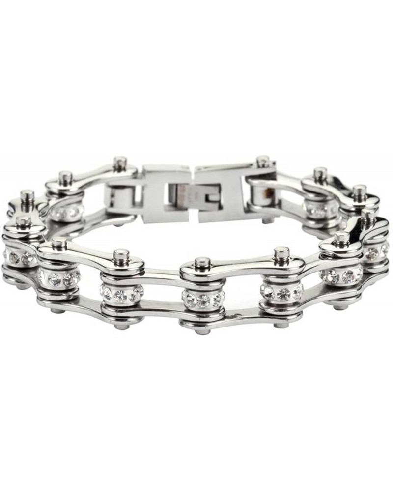 That's A Wrap! Heavy Metal Womens Crystal Center Stainless Steel Motorcycle Bike Chain Bracelet $22.77 Bracelets