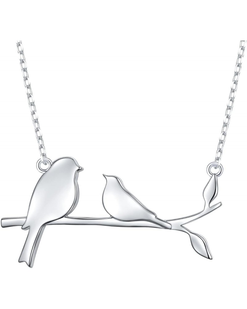 925 Sterling Silver Cute Animal Family Bird Necklace Birds on Branch Necklace for Mom from Daughter Son 2 Birds - Sterling Si...