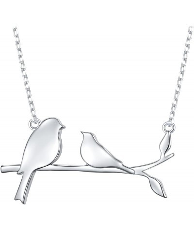 925 Sterling Silver Cute Animal Family Bird Necklace Birds on Branch Necklace for Mom from Daughter Son 2 Birds - Sterling Si...