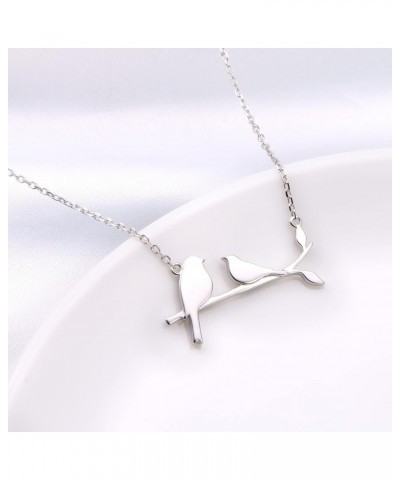 925 Sterling Silver Cute Animal Family Bird Necklace Birds on Branch Necklace for Mom from Daughter Son 2 Birds - Sterling Si...