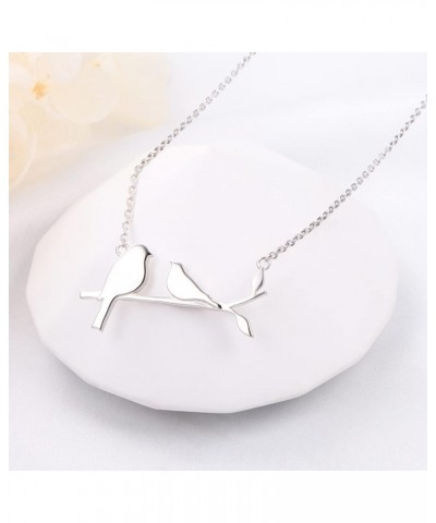 925 Sterling Silver Cute Animal Family Bird Necklace Birds on Branch Necklace for Mom from Daughter Son 2 Birds - Sterling Si...