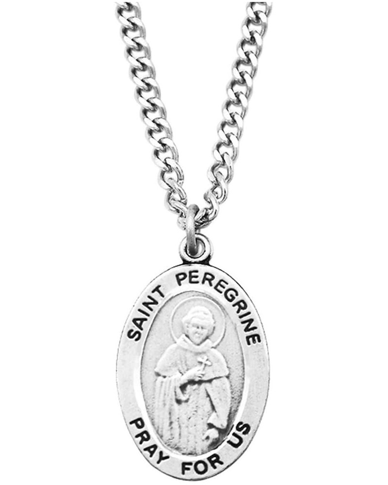 Religious Saint Medal Pendant On Claspless Stainless Steel Curb Chain Necklace With Biography And Picture Folder, 24 St Pereg...