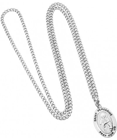 Religious Saint Medal Pendant On Claspless Stainless Steel Curb Chain Necklace With Biography And Picture Folder, 24 St Pereg...