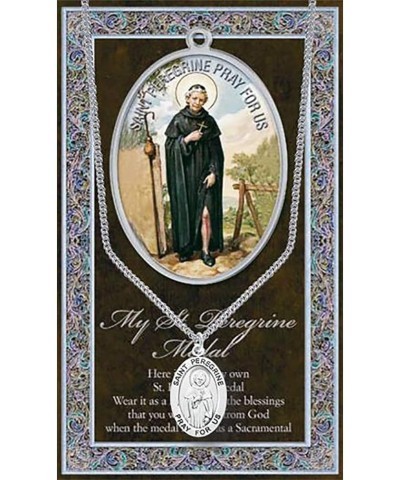 Religious Saint Medal Pendant On Claspless Stainless Steel Curb Chain Necklace With Biography And Picture Folder, 24 St Pereg...