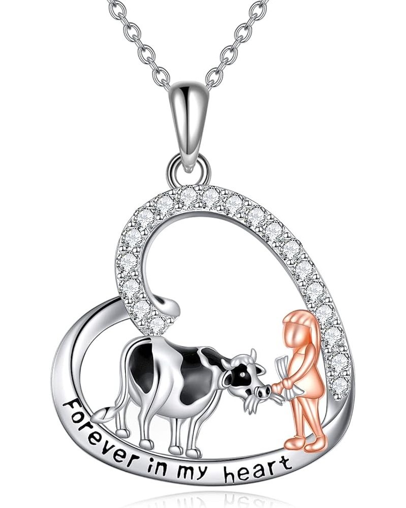 Cow Necklace Cow Gift Pendant 925 Sterling Silver Cow Jewelry Birthday Valentine's Day Gifts for Teen Girls Cow Lovers Cow an...