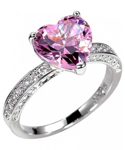 Wedding Band Engagement Ring for Women Heart Zirconia Diamond Ring Trendy Natural Amethyst Zirconia Silver Ring Pink 10 $3.87...