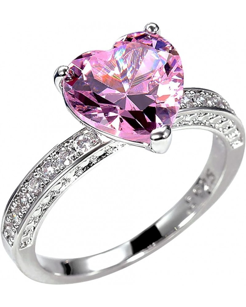 Wedding Band Engagement Ring for Women Heart Zirconia Diamond Ring Trendy Natural Amethyst Zirconia Silver Ring Pink 10 $3.87...