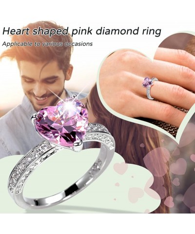 Wedding Band Engagement Ring for Women Heart Zirconia Diamond Ring Trendy Natural Amethyst Zirconia Silver Ring Pink 10 $3.87...