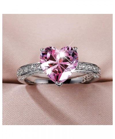 Wedding Band Engagement Ring for Women Heart Zirconia Diamond Ring Trendy Natural Amethyst Zirconia Silver Ring Pink 10 $3.87...