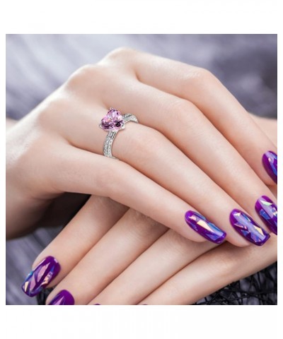 Wedding Band Engagement Ring for Women Heart Zirconia Diamond Ring Trendy Natural Amethyst Zirconia Silver Ring Pink 10 $3.87...