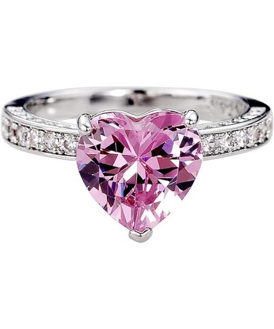 Wedding Band Engagement Ring for Women Heart Zirconia Diamond Ring Trendy Natural Amethyst Zirconia Silver Ring Pink 10 $3.87...