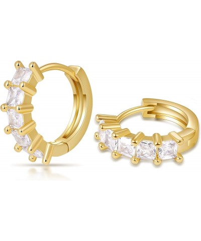 Small Gold Huggie Hoop Earrings for Women 14K Real Gold Plated with Cubic Zirconia Gold Square $9.87 Earrings