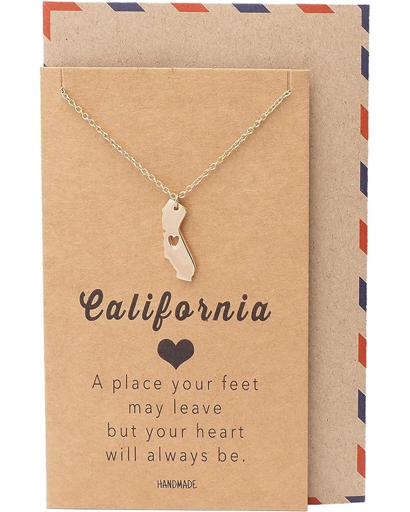 California State Necklace, Handmade California Map Pendant Charm, Inspirational Necklace with Greeting Card Rose Gold Tone $1...