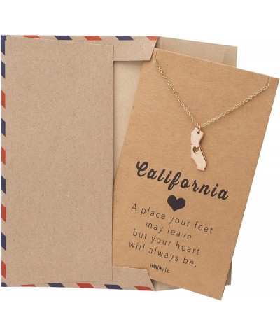 California State Necklace, Handmade California Map Pendant Charm, Inspirational Necklace with Greeting Card Rose Gold Tone $1...