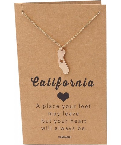 California State Necklace, Handmade California Map Pendant Charm, Inspirational Necklace with Greeting Card Rose Gold Tone $1...