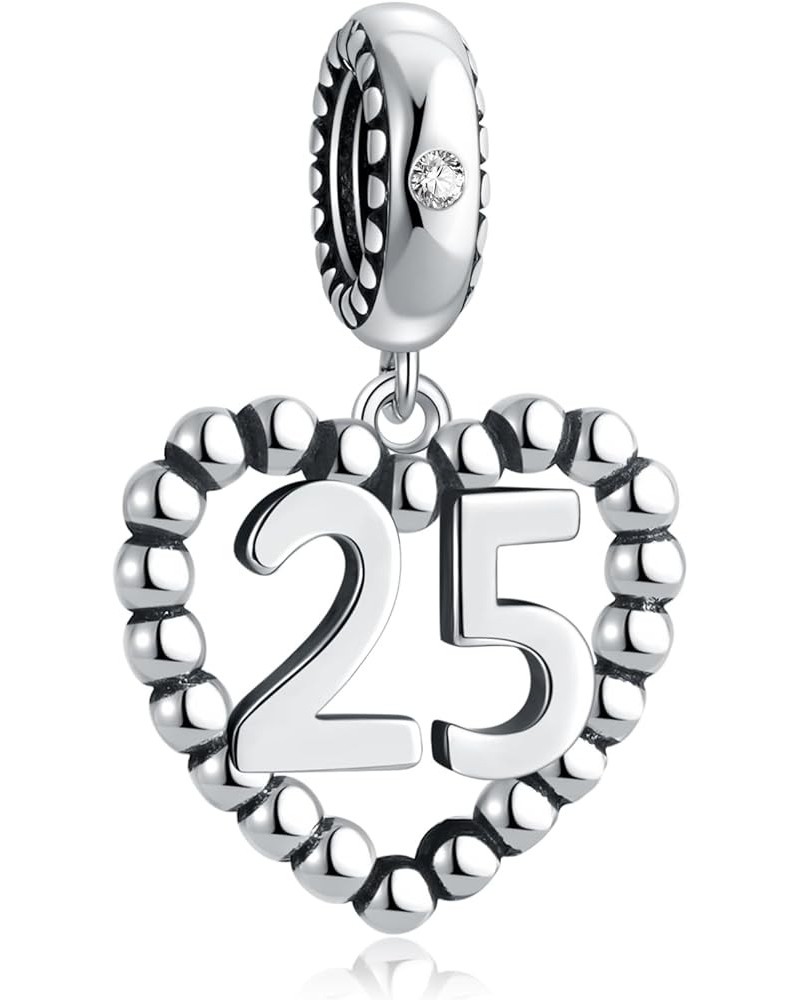 Lucky Number 1.2.3.4 to 70 Charms 925 Sterling Silver Heart Bead with Clear CZ Stone Fits Pandora Charms Bracelet Necklace Me...