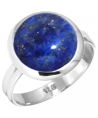 925 Sterling Silver Handmade Ring for Women 12 MM Round Gemstone Statement Jewelry for Gift (99047_R) Lapis $19.16 Rings