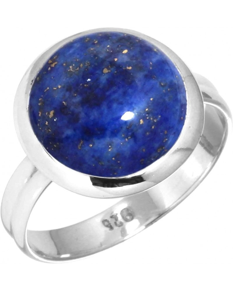 925 Sterling Silver Handmade Ring for Women 12 MM Round Gemstone Statement Jewelry for Gift (99047_R) Lapis $19.16 Rings