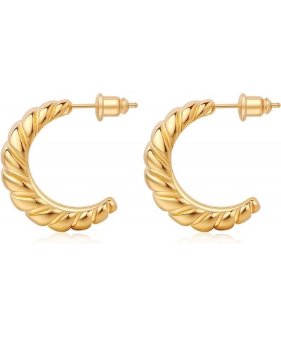 Chunky Gold Hoop Earrings for Women, 18k Hypoallergenic Women's Small Croissant Earrings 18MM 20MM 25MM Croissant-C shape $9....