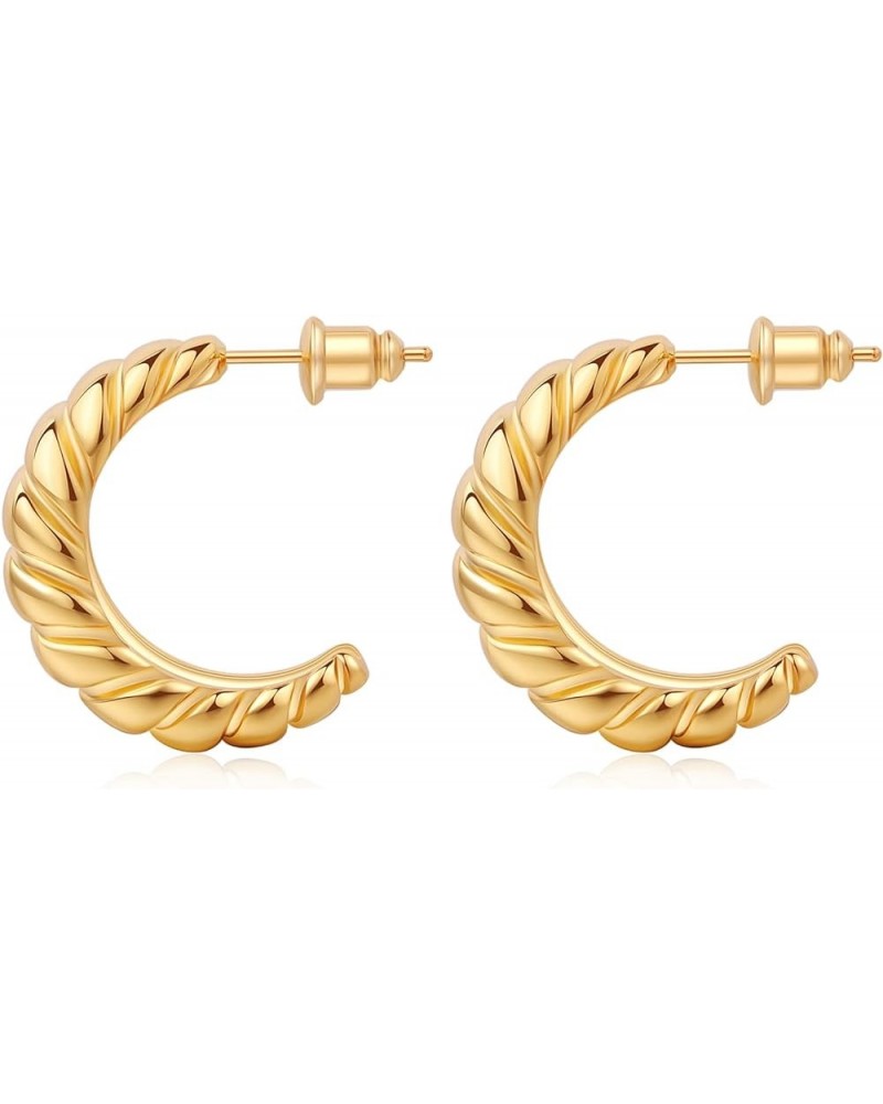 Chunky Gold Hoop Earrings for Women, 18k Hypoallergenic Women's Small Croissant Earrings 18MM 20MM 25MM Croissant-C shape $9....