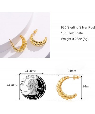 Chunky Gold Hoop Earrings for Women, 18k Hypoallergenic Women's Small Croissant Earrings 18MM 20MM 25MM Croissant-C shape $9....