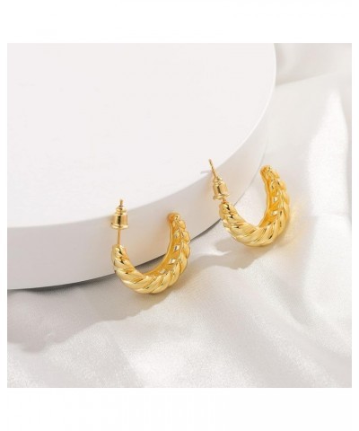 Chunky Gold Hoop Earrings for Women, 18k Hypoallergenic Women's Small Croissant Earrings 18MM 20MM 25MM Croissant-C shape $9....