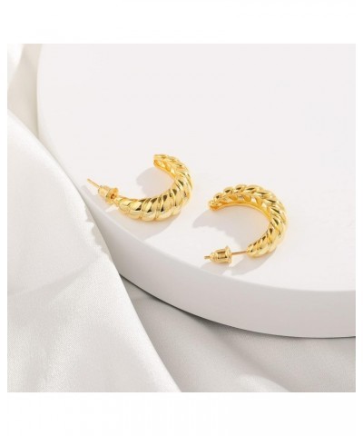 Chunky Gold Hoop Earrings for Women, 18k Hypoallergenic Women's Small Croissant Earrings 18MM 20MM 25MM Croissant-C shape $9....