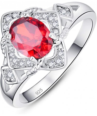 925 Silver Plated Oval Cut Simulated Ruby Spinel Flower Shaped Ring Promise Wedding Ring for Women D_Red $4.00 Rings