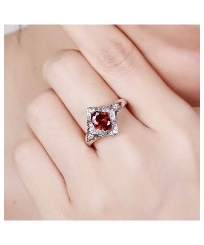 925 Silver Plated Oval Cut Simulated Ruby Spinel Flower Shaped Ring Promise Wedding Ring for Women D_Red $4.00 Rings